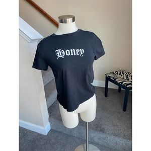 Forever 21 "Honey" black crop top, size small.